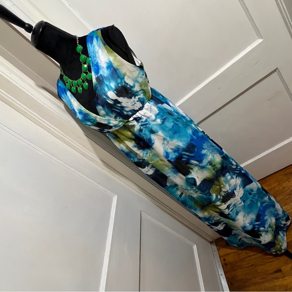 Motherhood Vibrant Blue and Green Maxi Dress Womens Small - Picture 14 of 14